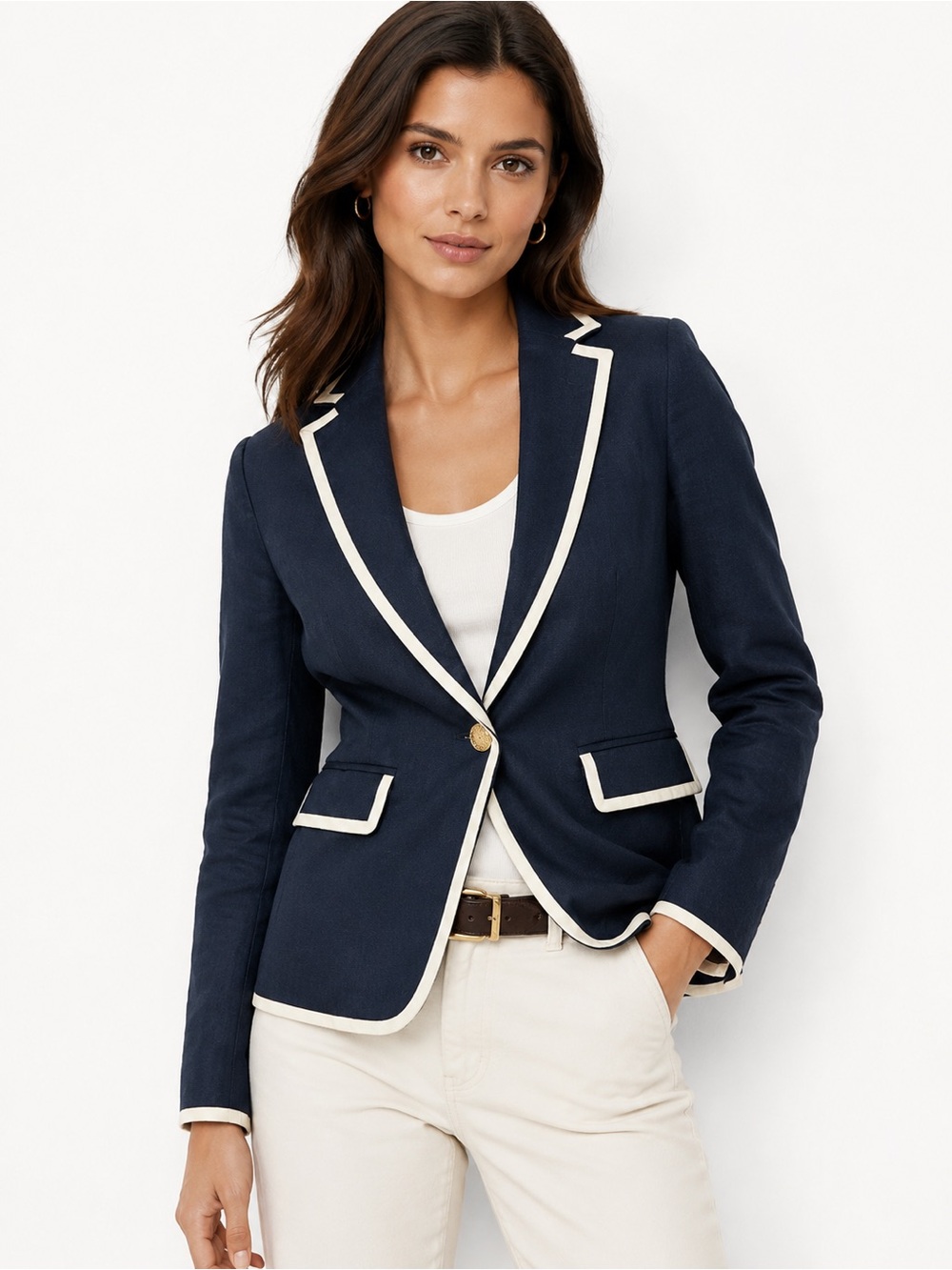 Banana Republic Navy Blazer with White Trim and Yellow Piping